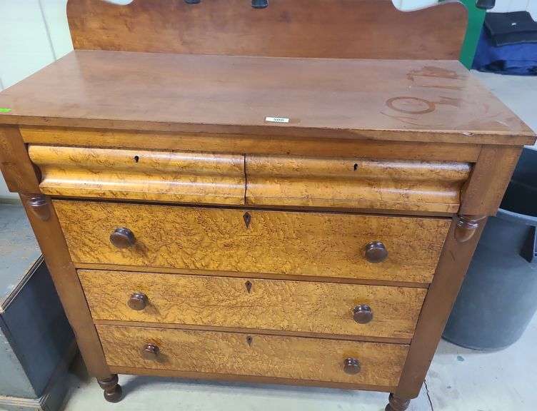 Sheraton cherry and birdseye maple chest of drawers, minor repaired