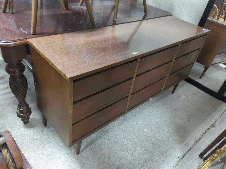 Bassett MCM triple dresser with laminate top Dixon's Auction at Crumpton