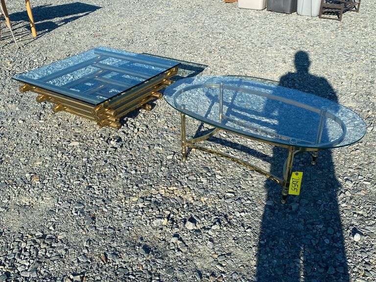 2 glass top tables as is (will not store) Dixon's Auction at Crumpton