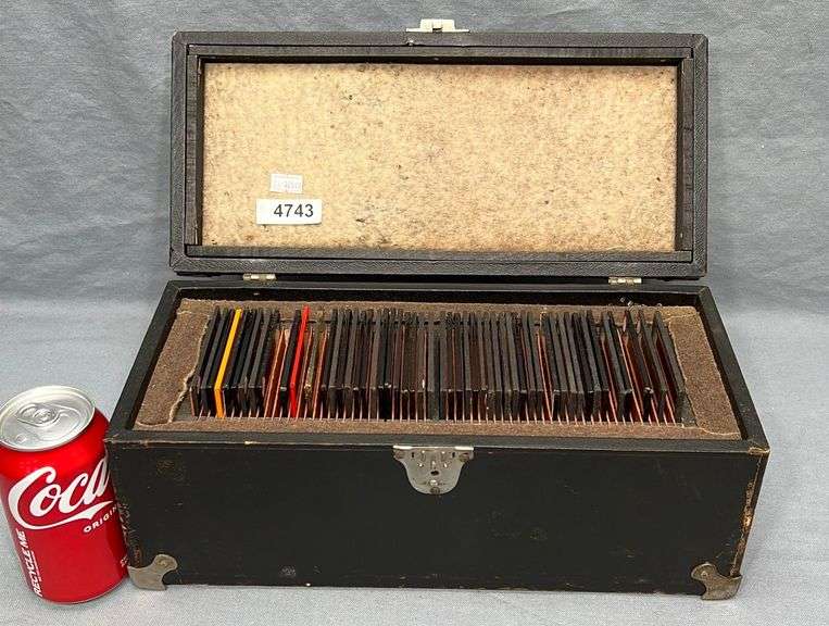 Box of antique glass slides Dixon's Auction at Crumpton