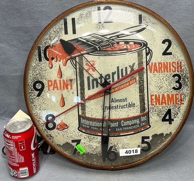 Vintage Interlux Paints lighted advertising clock, consignor states in