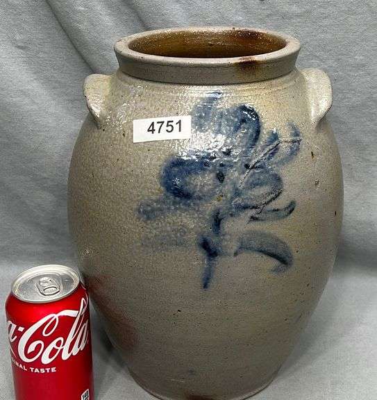 Antique blue decorated stoneware ovoid crock Dixon's Auction at Crumpton