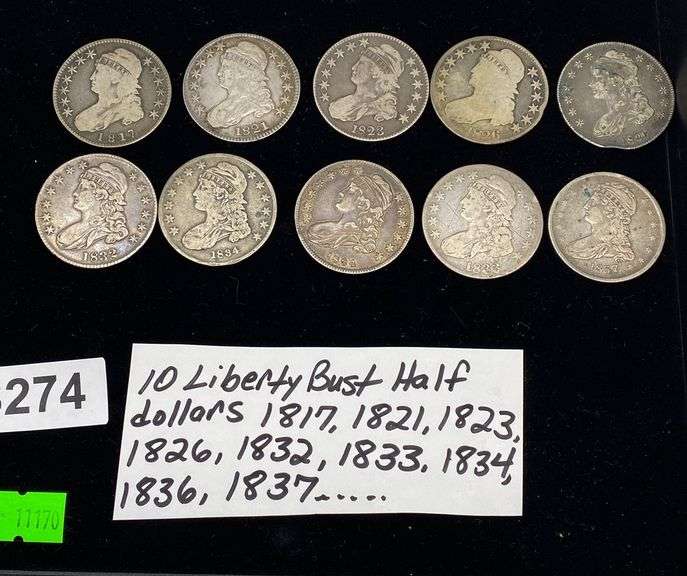 10 Liberty bust half dollars assorted dates Dixon's Auction at Crumpton