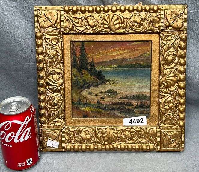 Antique oil painting in gessoed framesigned Dixon's Auction at Crumpton