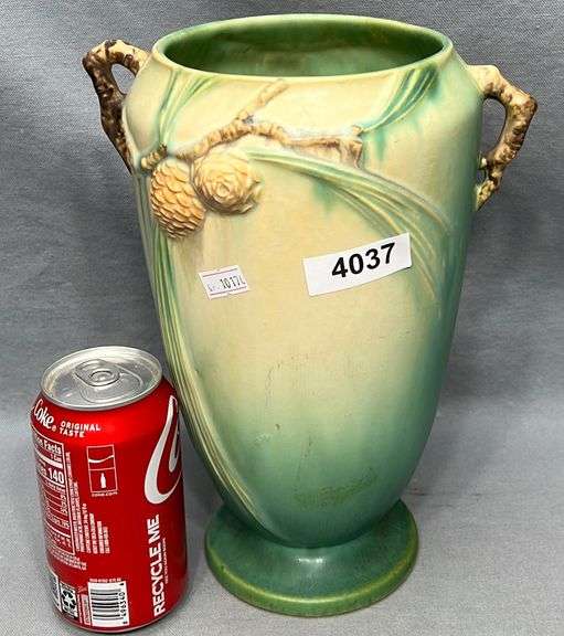 Roseville green pinecone art pottery vase Dixon's Auction at Crumpton
