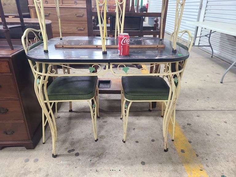 Salterini style ivy pattern MCM wrought iron table and four chairs