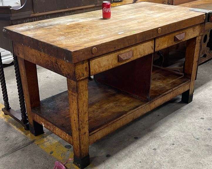 Vintage butcher block kitchen work table Dixon's Auction at Crumpton