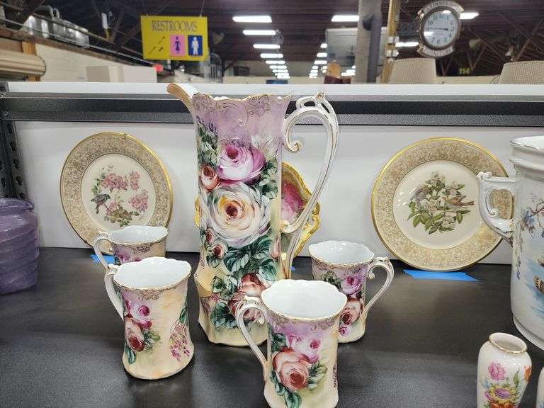 Lot Porcelain Chocolate Pot, Ice Bucket, Plates, Cups Etc Dixon's