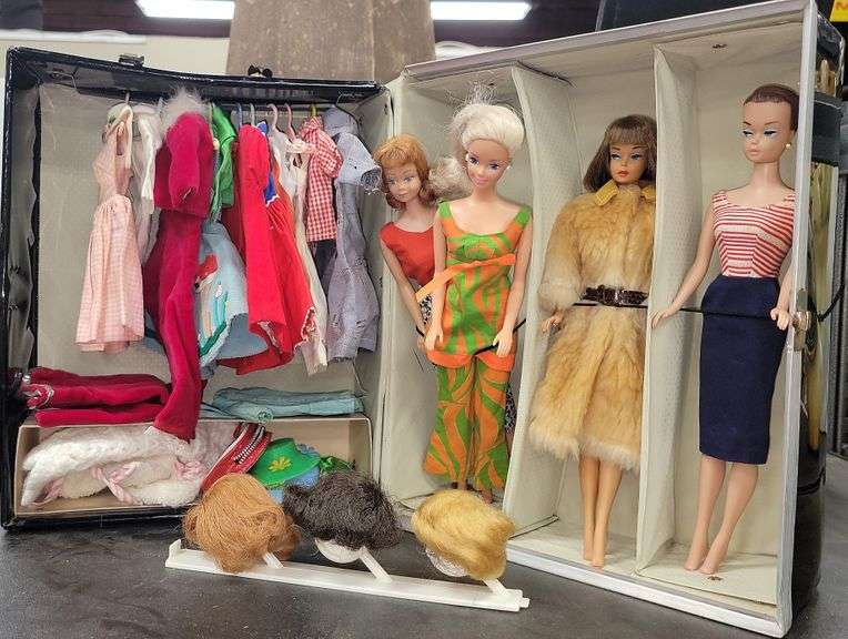 Vintage Barbie Style Dolls + Carrier & Clothes Dixon's Auction at