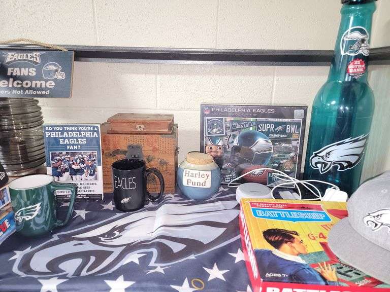 Lot Eagles Football Memorabilia, Battleship Board Game Etc Dixon's