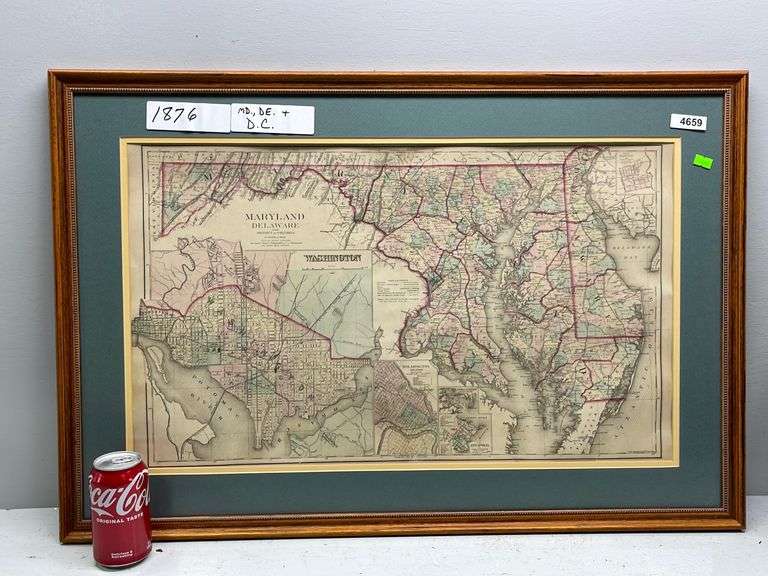 1876 Map of MD, DE, DC Dixon's Auction at Crumpton