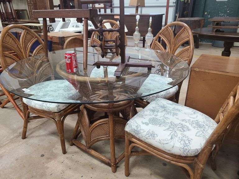 Rattan glasstop table and chairs Dixon's Auction at Crumpton
