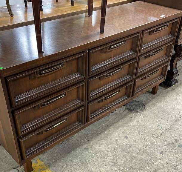 Bassett MCM triple dresser with laminate top Dixon's Auction at Crumpton