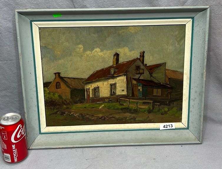 Vintage farm house oil painting on canvas Dixon's Auction at Crumpton