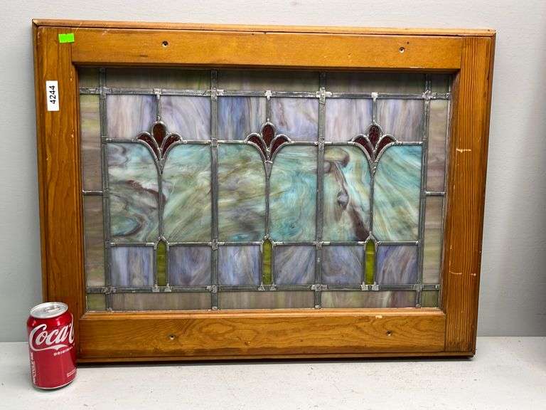 Antique leaded stained glass panel Dixon's Auction at Crumpton