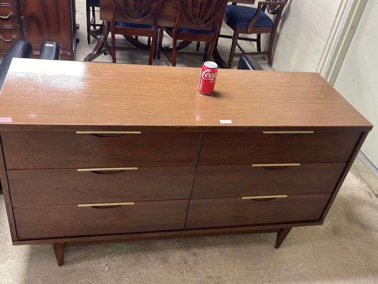 MCM double dresser with laminate top, small veneer chips Dixon's