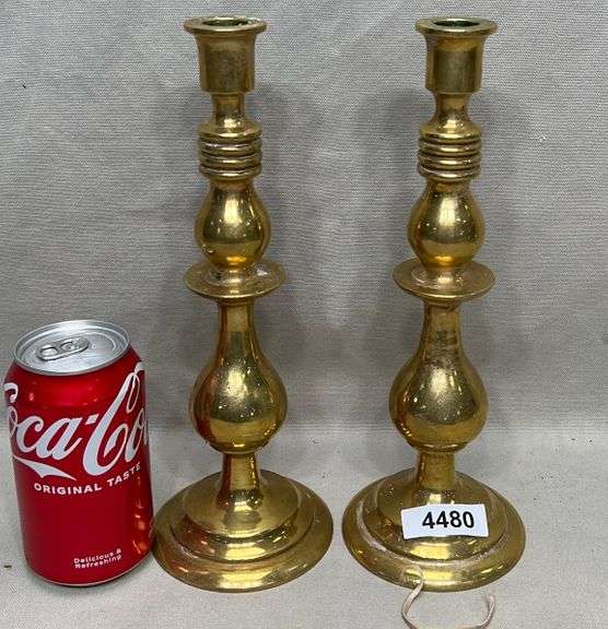 Pair Antique solid brass candlestick holders Dixon's Auction at Crumpton