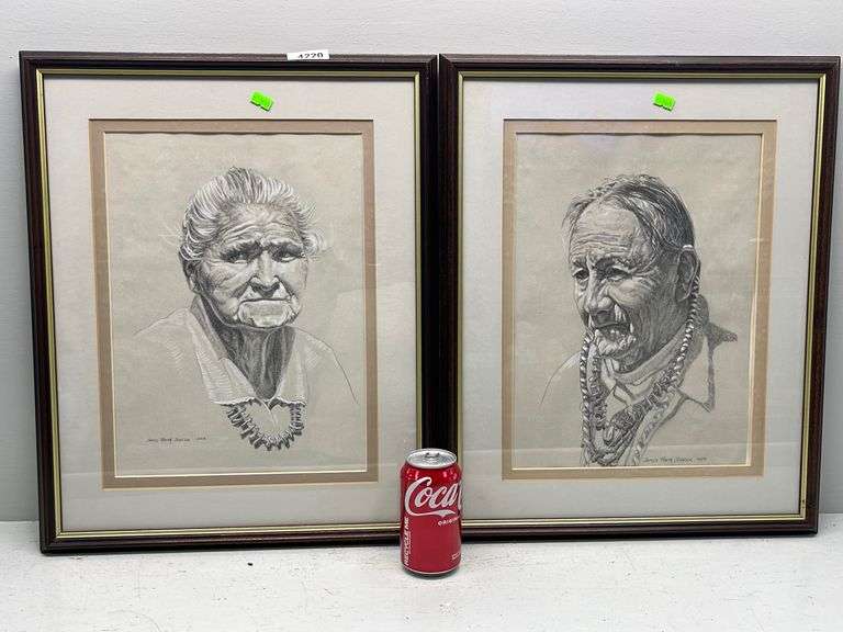 Pair James Ralph Johnson graphite Native American portraits - Dixon's ...