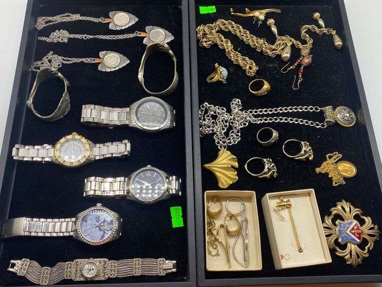 3 Trays Of Mixed Metals & Assorted Costume Jewelry Dixon's Auction at