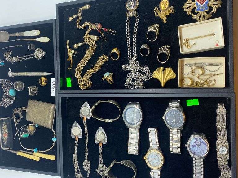 3 Trays Of Mixed Metals & Assorted Costume Jewelry Dixon's Auction at