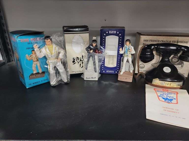 Lot Elvis Collectibles, Jim Beam Phone Decanter Kamkap Toy Register Dixon's Auction at Crumpton