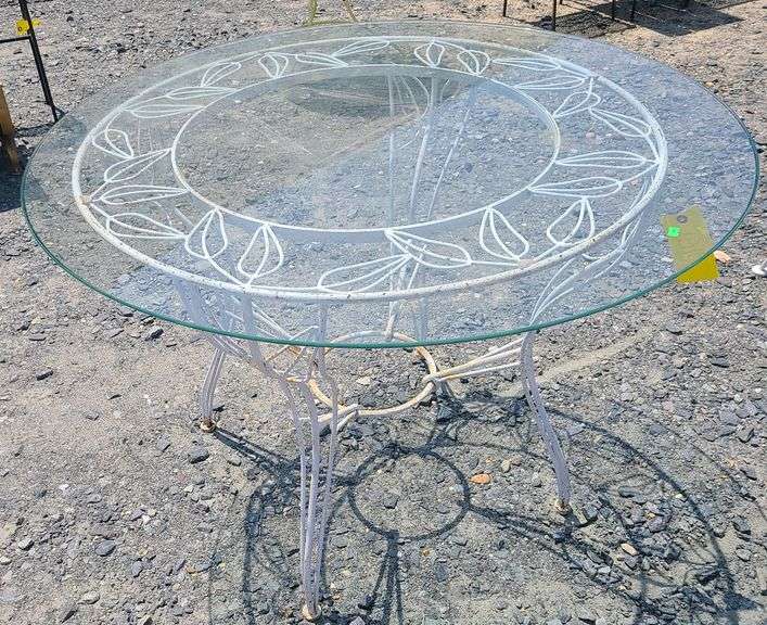 glass top wrought iron patio table Dixon's Auction at Crumpton