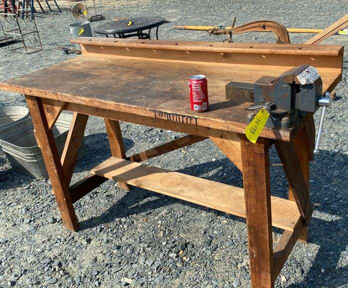 wooden work bench with vise Dixon's Auction at Crumpton