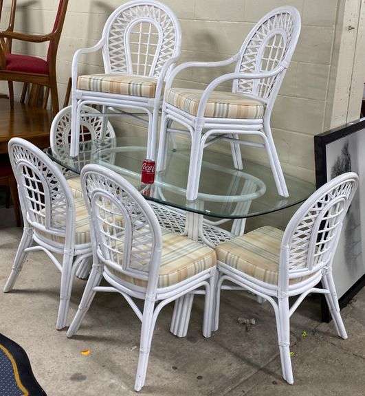 White rattan table and chairs Dixon's Auction at Crumpton