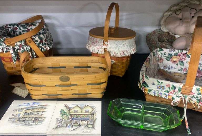 Lot Peterboro Baskets, Uranium Glass etc Dixon's Auction at Crumpton