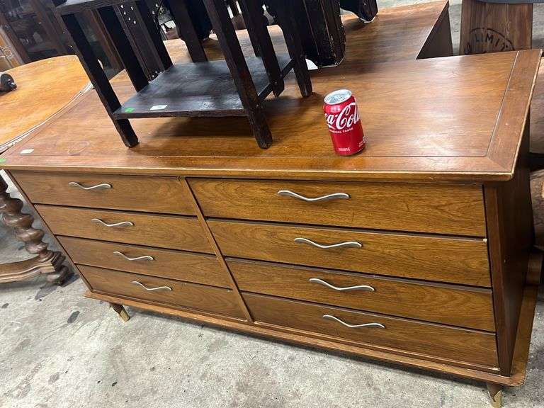 Lane MCM walnut double dresser, finish wear and minor chips Dixon's