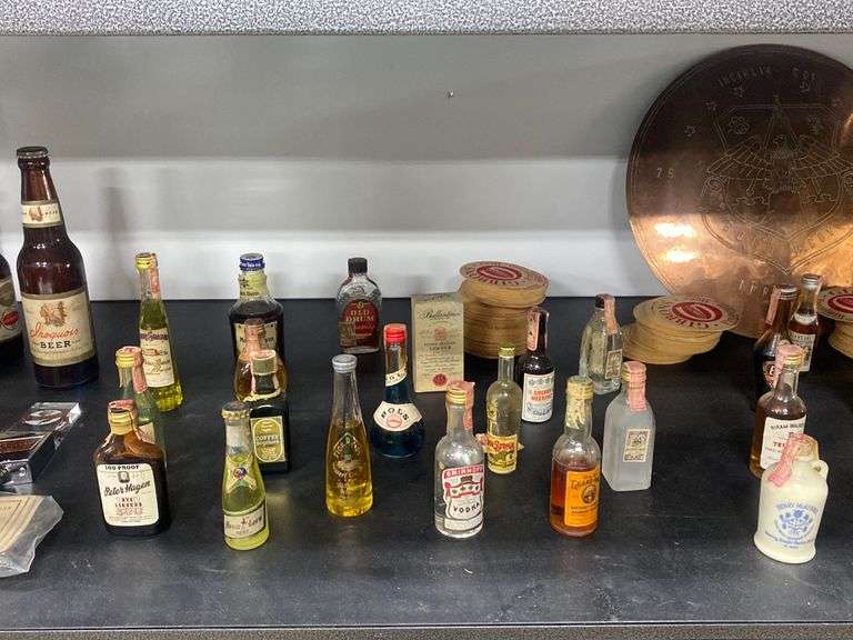 Lot Vintage Miniature Airplane Liquor Bottles, Beer Coasters etc