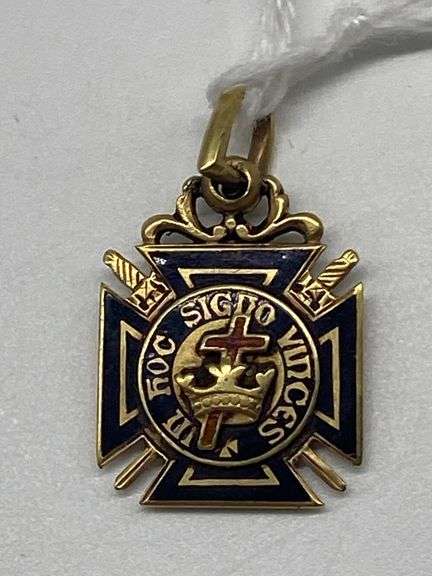 14kt Gold Royal Arch Knights Templar Masonic FOB Keystone York Rite 4 ...