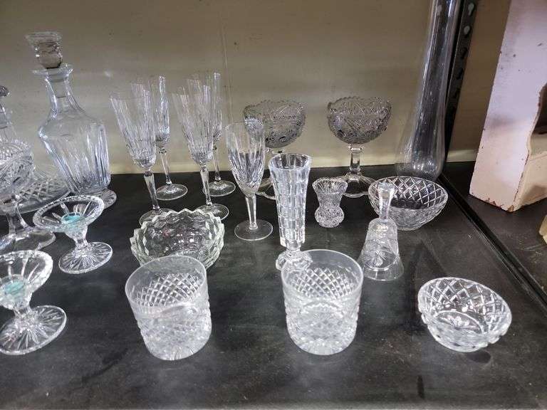 Lot Clear Glass & Crystal Stemware, Vases, Bowls Candlesticks etc