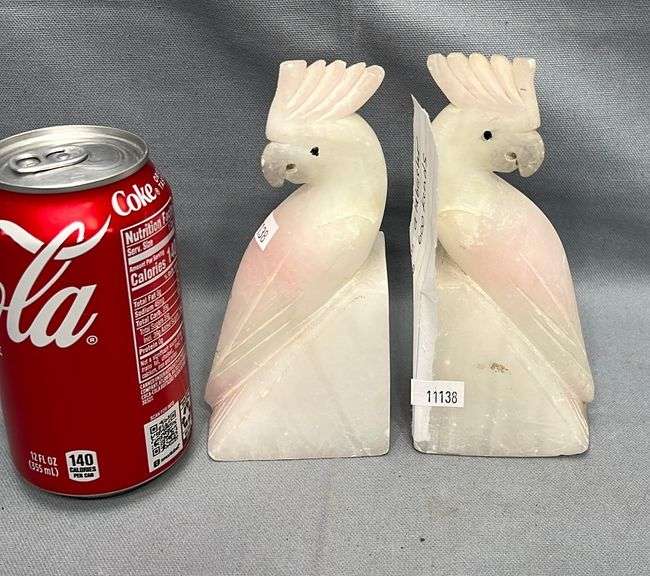 Pair vintage alabaster cockatoo bookends Dixon's Auction at Crumpton