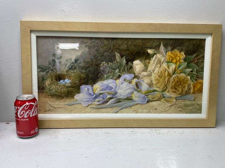 Mary Duffield watercolor of flowers and bird's nest Dixon's Auction
