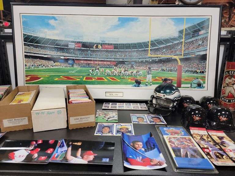 Lot of Sports Memorabilia, Cards, Helmets etc Dixon's Auction at Crumpton