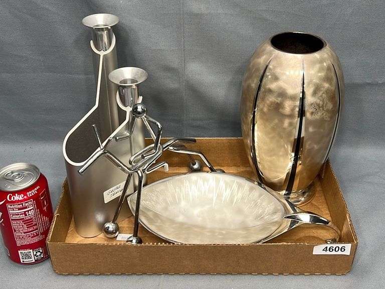 (4) Jensen candle holder, WMF vase, WMF bowl; etc. Dixon's
