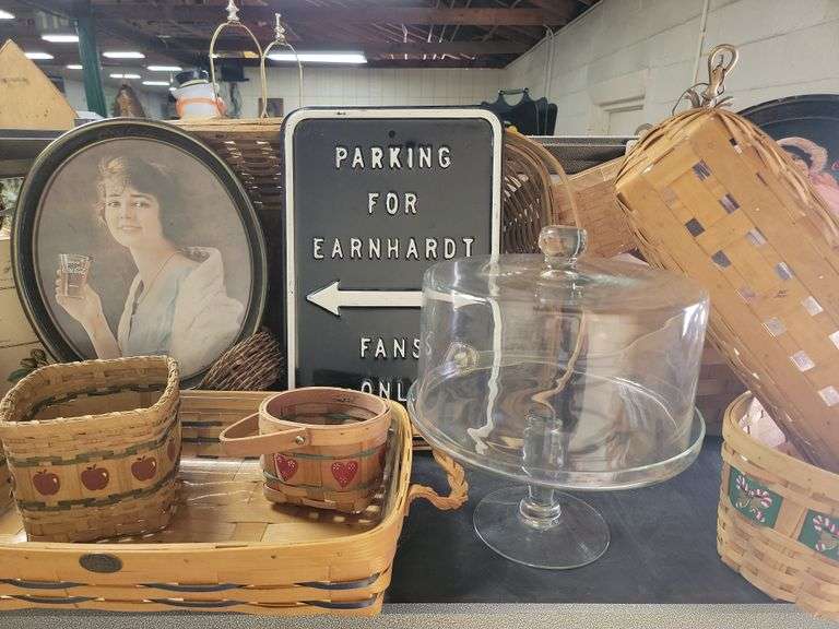 Lot of Baskets, Peterboro, Longaberger, Earnhardt Sign, CocaCola Tray