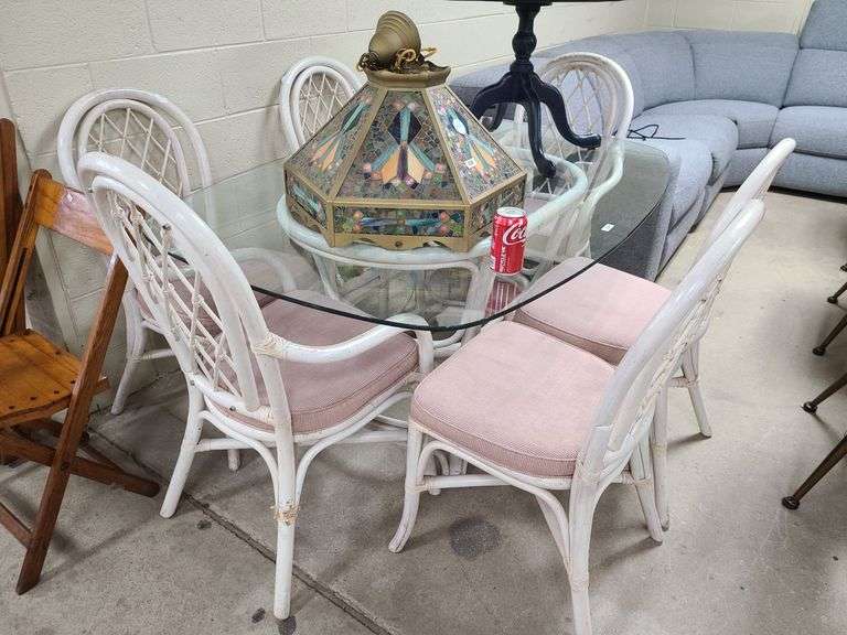 Glasstop rattan table and chairs Dixon's Auction at Crumpton