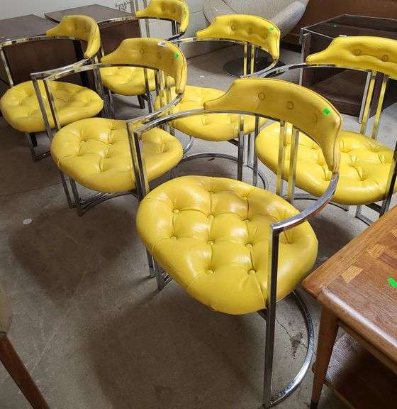 (6) MCM yellow tufted chrome armchairs Dixon's Auction at Crumpton