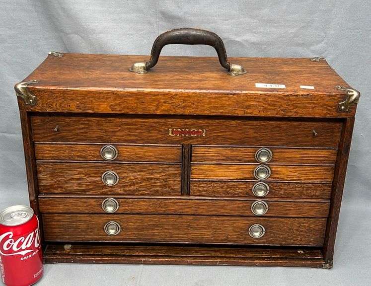 Antique oak Union Tool Chest Works machinist chest Dixon's Auction at