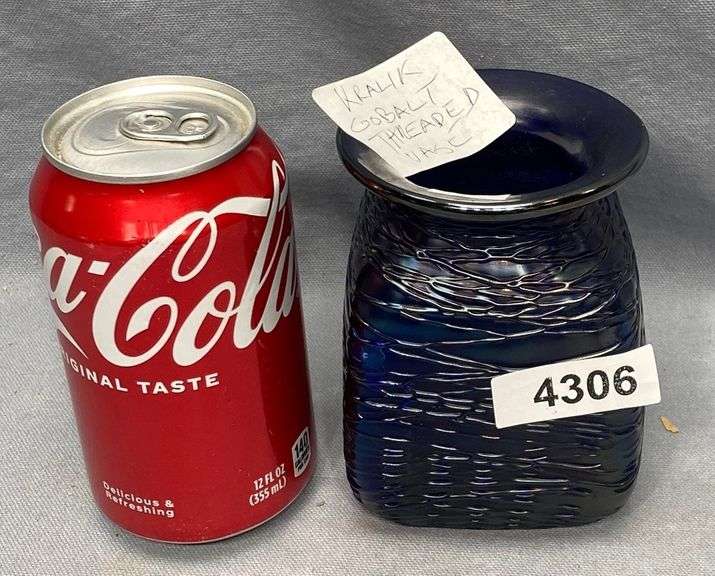 Kralik cobalt threaded art glass vase Dixon's Auction at Crumpton