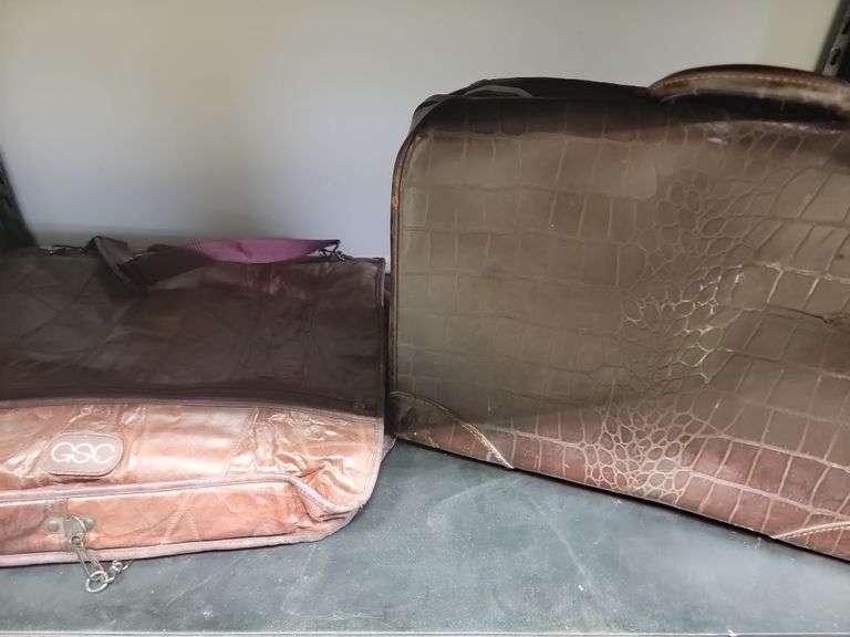 Vintage Leather Type Garment Bag & Suitcase Dixon's Auction at Crumpton