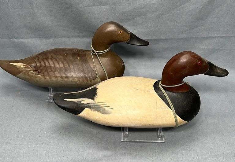 Pair Havre de Grace MD canvasback gunner decoys Dixon's Auction at