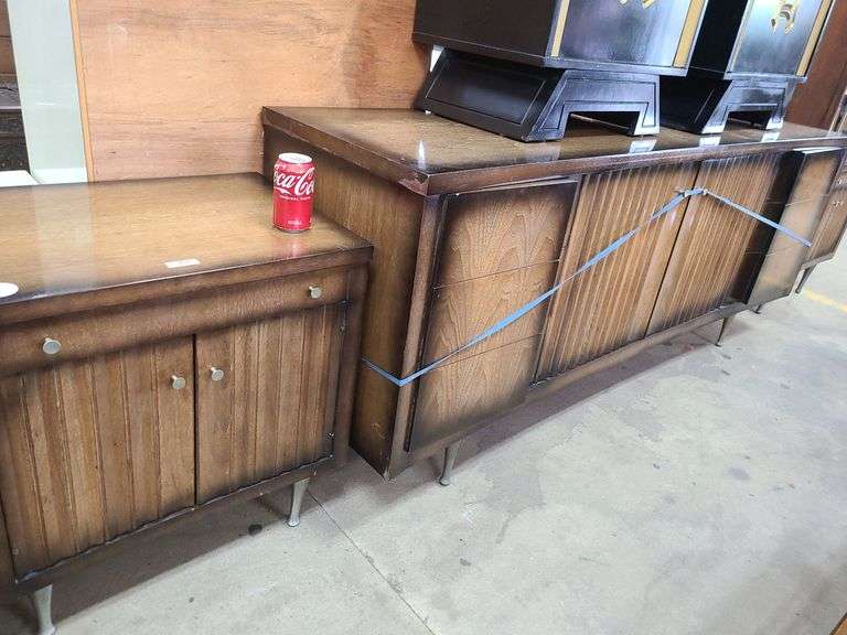 MCM triple dresser + nightstands, scratches and minor chips Dixon's