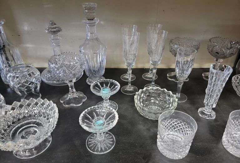 Lot Clear Glass & Crystal Stemware, Vases, Bowls Candlesticks etc