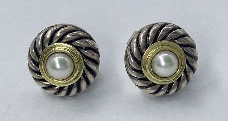 David Yurman Sterling Silver & 14Kt Gold Earrings W/Pearls
