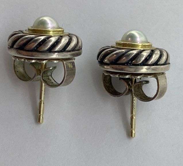 David Yurman Sterling Silver & 14Kt Gold Earrings W/Pearls