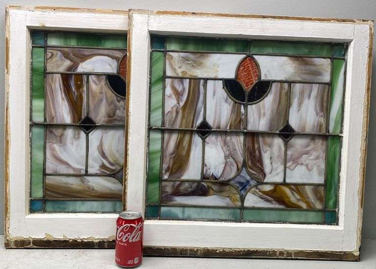 Pair Antique Leaded Stained Glass Windows Dixon's Auction at Crumpton