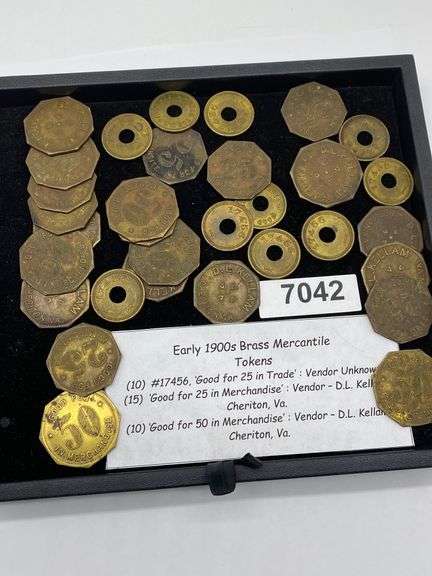 Tray Lot Of Vintage Brass Tokens - Dixon's Auction at Crumpton